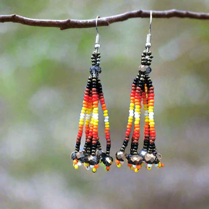 Iron Grey Six-Strand Beaded Cascade Earrings