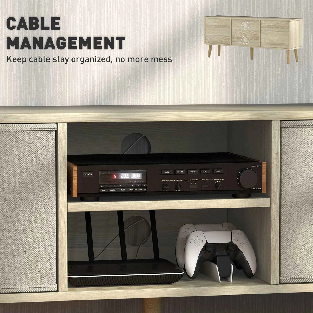 Natural Modern TV Stand Cabinet – Media Console with Foldable Drawers & Storage Shelves (United States & Canada Delivery Only)