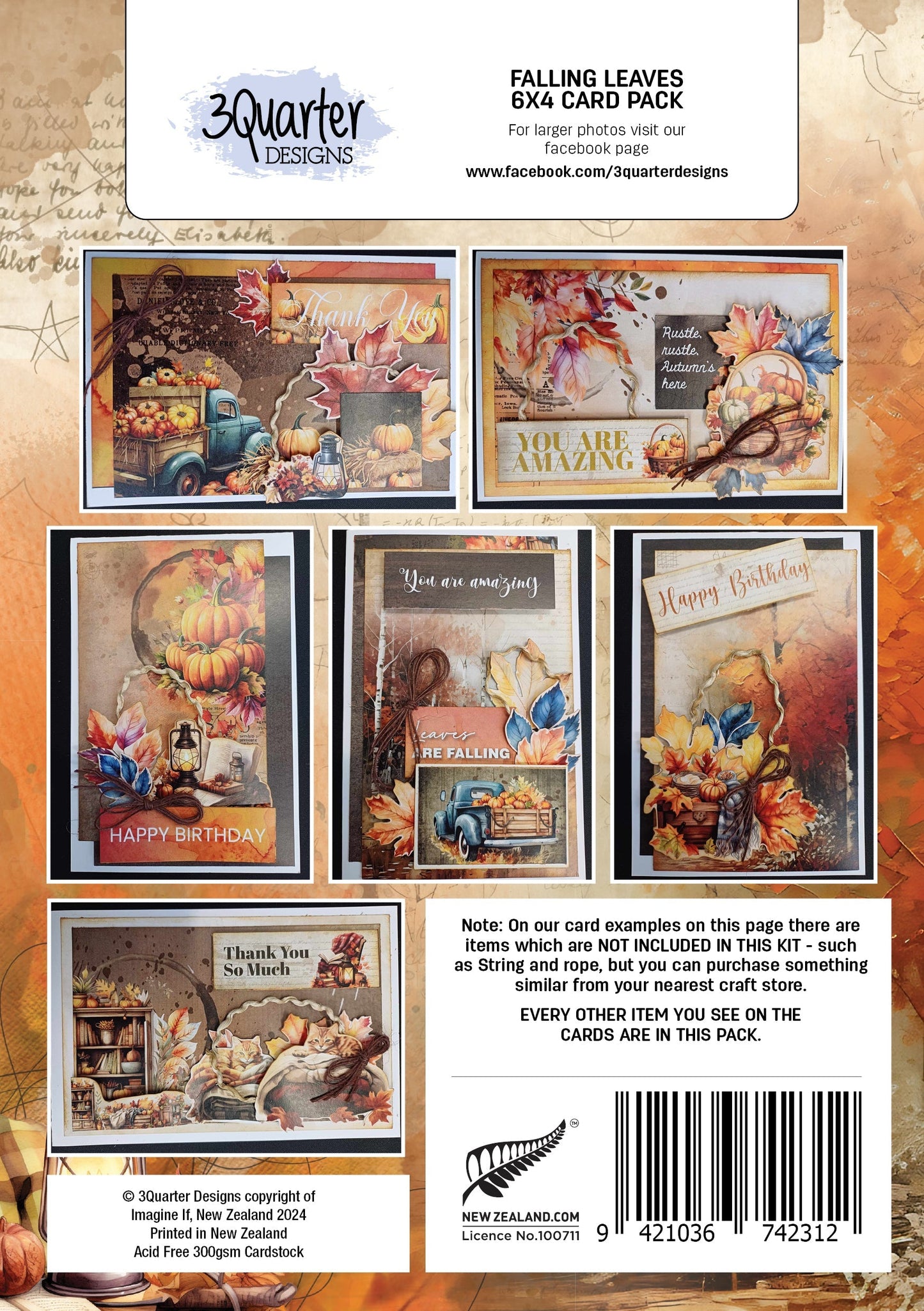3Quarter Designs Falling Leaves 6x4 Card Pack