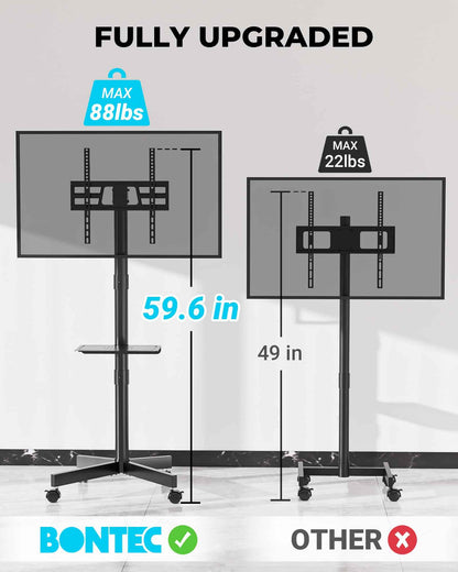 BONTEC Mobile TV Stand with Tilt Function, Rolling TV Cart for 23-60" LED, LCD, OLED TVs, Holds up to 88lbs, Max VESA 400x400mm, Adjustable Media Shelf, TV Stand for Living Room, Bedroom, Office 🍁 All In One Marketplace Canada