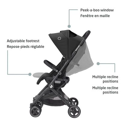 Maxi-Cosi Lara Ultra Compact Stroller, Airplane Carry-on Compliant for travel, Lightweight, one-hand fold, large storage, inludes travel bag Essential Black 🍁 All In One Marketplace Canada