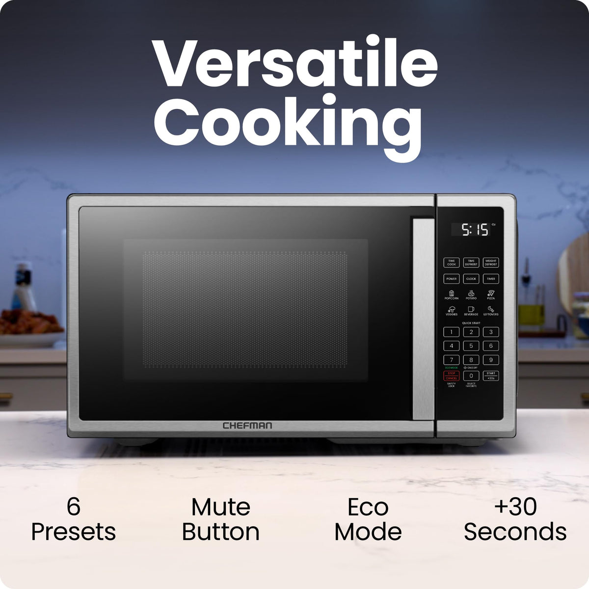 Chefman Countertop Microwave Oven 1.1 Cu. Ft. Digital Stainless Steel Microwave 1000 Watts with 6 Auto Menus, 10 Power Levels, Eco Mode, Memory, Mute Function, Child Safety Lock, Easy Clean 🍁 All In One Marketplace Canada