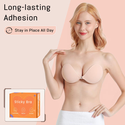 GKHWON Adhesive Bra Strapless Backless Invisible Push Up Sticky Bra with Silicone Nipple Covers Reusable Beige A 🍁 All In One Marketplace Canada