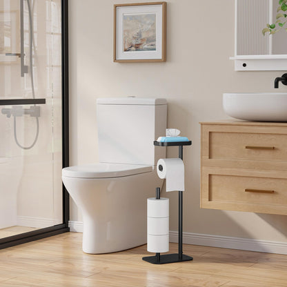 Kitsure Toilet Paper Roll Holder Free Standing – Rustproof Metal Toilet Paper Stand for 4 Rolls with Anti-Slip Base and Shelf for Phone & Small Items, Black, 63.0 x 23.5 x 15.0 cm 🍁 All In One Marketplace Canada