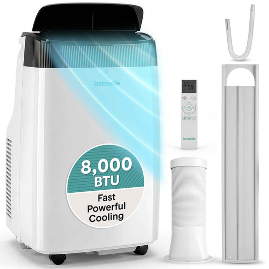 SereneLife Portable Electric Air Conditioner Unit-900W 8000 BTU Power Plug-in AC Cold Indoor Room Conditioning System with Cooler, Dehumidifier, Fan, Exhaust Hose, Window Seal, Wheels, Remote (SLPAC8) 🍁 All In One Marketplace Canada