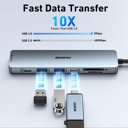 BENFEI 7-in-1 USB C Hub with HDMI(4K@60Hz), 2 USB-A, 1 USB-C Data, 100W Charge, SD/TF Card Reader, Silicone Tangle-Free Cable Compatible with MacBook Pro/Air, iPad Pro, iMac, iPhone 15 Pro/Pro Max 🍁 All In One Marketplace Canada