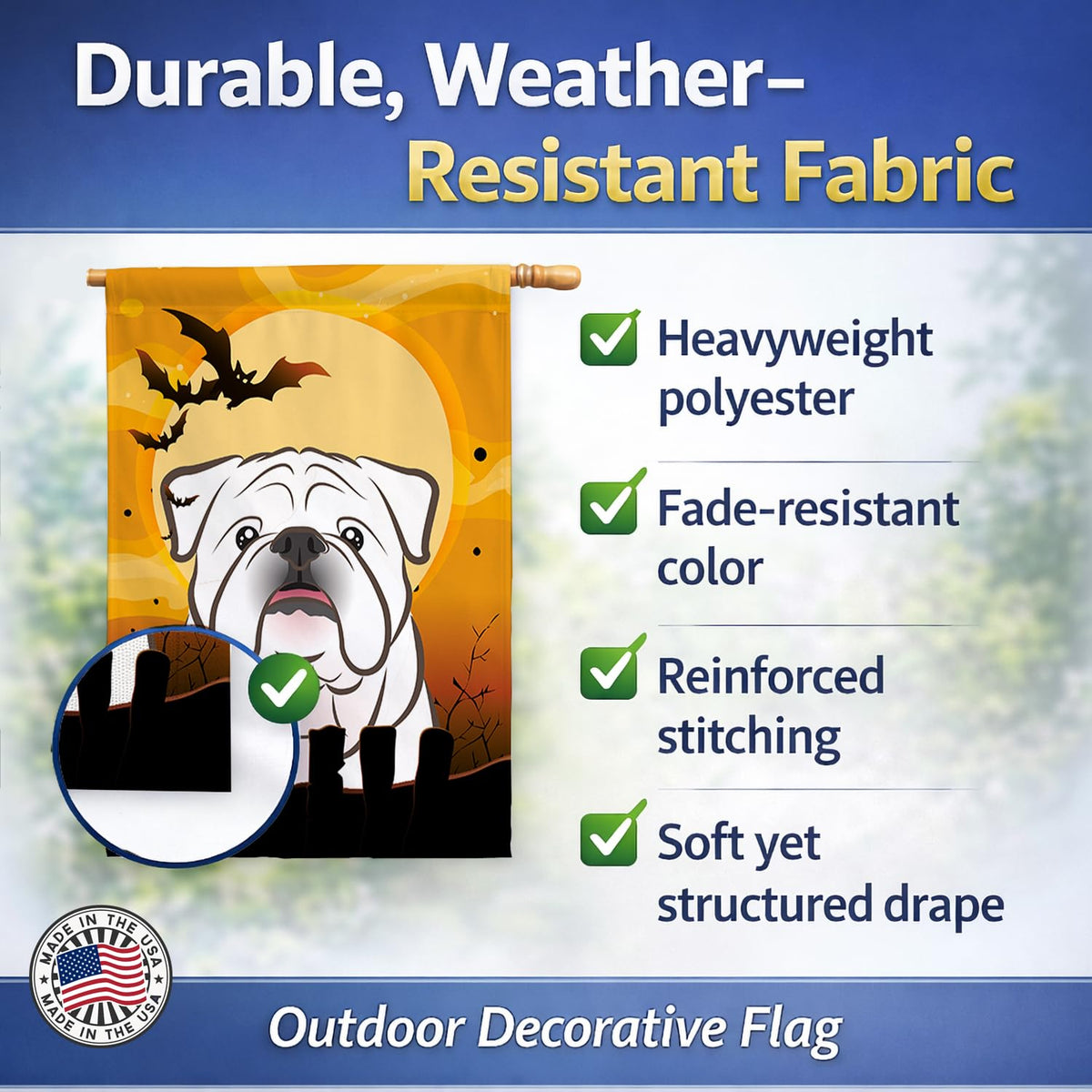 Caroline's Treasures BB1778CHF Halloween White English Bulldog Canvas House Size Flag, Multicolor, Large