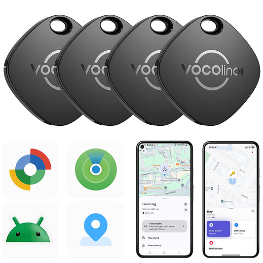 VOCOlinc Air Tracker Smart Tags for Android & iOS 4 Pack, New Dual System Bluetooth Tracker Works with Google Find Hub or Apple Find My App, Key Finder, Backpack, Suitcases, Replaceable Battery 🍁 All In One Marketplace Canada