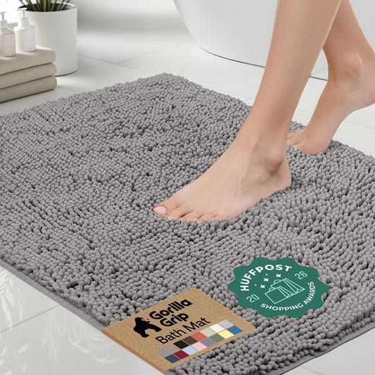 GORILLA GRIP Bath Mat, Thick Soft Absorbent Chenille Floor Mats, Rubber Backing Bathmat, Quick Dry Rug, Machine Washable Rugs for Shower and Tub Floors, Bathroom Accessories Decor, 61x43 cm, Grey 🍁 All In One Marketplace Canada