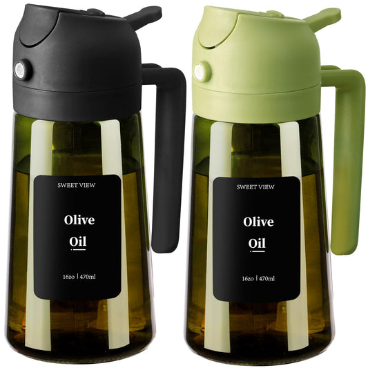 SWEET VIEW 2PCS Olive Oil Dispenser and Oil Sprayer – 16oz/470ml Glass Light-Proof Oil Pourer for Kitchen with Stickers for Air Fryer, Cooking, Salad, and BBQ 🍁 All In One Marketplace Canada