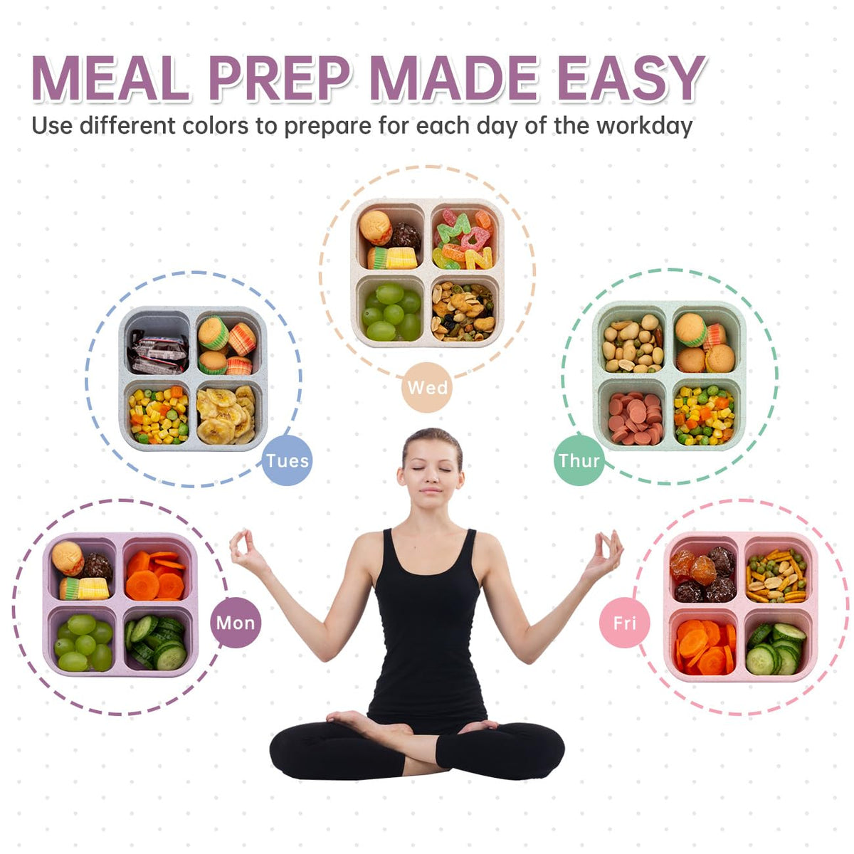 Luriseminger 5 Pack Bento Lunch Box,4 Compartment Snack Containers,Divided Snack Box,Meal Prep Lunch Containers FOR Kids/Toddle/Adults,Food Storage Containers for School, Work and Travel 🍁 All In One Marketplace Canada