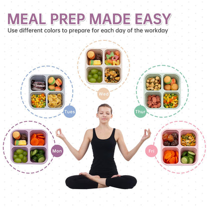 Luriseminger 5 Pack Bento Lunch Box,4 Compartment Snack Containers,Divided Snack Box,Meal Prep Lunch Containers FOR Kids/Toddle/Adults,Food Storage Containers for School, Work and Travel 🍁 All In One Marketplace Canada