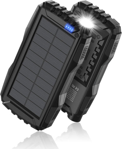 Solar Charger, Power Bank, 42800mAh Portable Charger Power Bank External Battery Pack 5V3.1A Qc 3.0 Fast Charger Built-in Super Bright Flashlight (Black) 🍁 All In One Marketplace Canada
