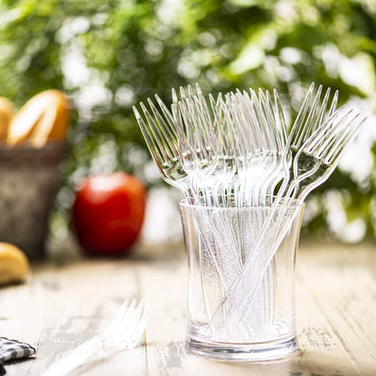 GUSTO [300 Pack] Heavyweight Clear Forks with Engraved Design - Reusable, Sturdy Cutlery Set for Parties, Weddings, and Events - Formerly Comfy Package 🍁 All In One Marketplace Canada
