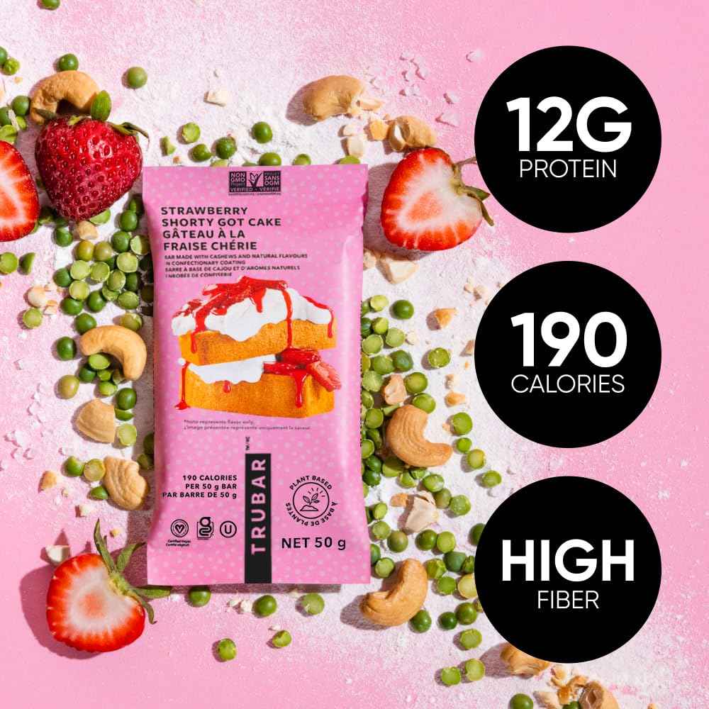 TRUBAR Vegan Protein Bar Variety Pack, Strawberry Shorty Got Cake & Whipped for Key Lime, Gluten Free, Plant Based Protein, Dairy Free, Non GMO, Soy Free, No Sugar Alcohols, 12G Protein, High Fiber, On the Go Snack Bars, 16 CT