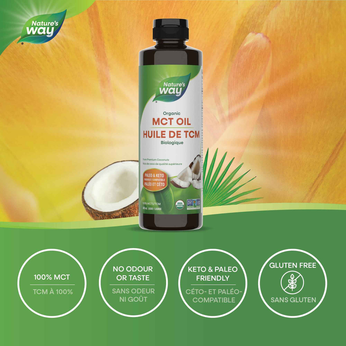 Nature's Way 100% Pure MCT Oil – Organic Coconut-Derived Medium Chain Triglycerides – No Palm or Filler Oils – Keto & Paleo Friendly – Non-GMO, Vegetarian, Gluten-Free, Flavourless – 480 mL 🍁 All In One Marketplace Canada