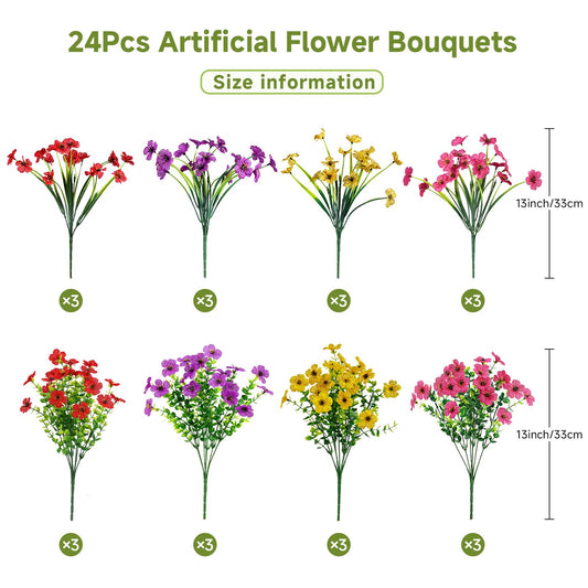 Alupssuc 24 Bundles Artificial Flowers for Outdoors Decoration, UV Resistant Silk Faux Daisy Flora Spring Fake Plastic Plants Greenery for Outside Indoor Yard Home Porch Window Box Decor, Mix 4 Colors 🍁 All In One Marketplace Canada