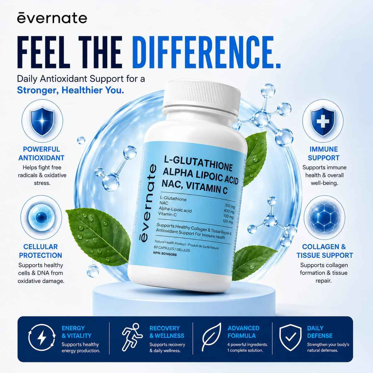 ALL-IN-ONE L-Glutathione 700 mg (Reduced) with NAC 400 mg, Alpha-Lipoic Acid 200 mg & Vitamin C (Per Serving: 2 Capsules) – Advanced Skin Brightening, Antioxidant & Immune Support Supplement – Made in Canada 🍁 All In One Marketplace Canada