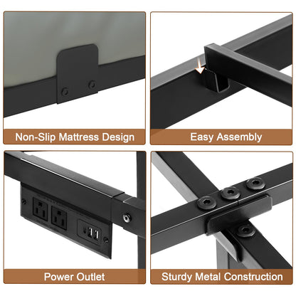 LOAKEKEL Queen Bed Frame, with USB Charging Station, Floating Bed Frame Queen Size with Smart LED Lights, Metal Platform Bed, Heavy Duty Steel Slat, No Box Spring Needed, Easy Assembly, HBF150BK 🍁 All In One Marketplace Canada