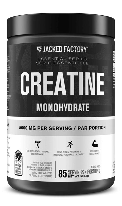 Jacked Factory Creatine Monohydrate Powder - Canadian-Owned Informed Choice Certified Supplement for Increased Muscle Mass*, Improved Strength, Power, & Performance** - 85 Servings, Arctic White 🍁 All In One Marketplace Canada