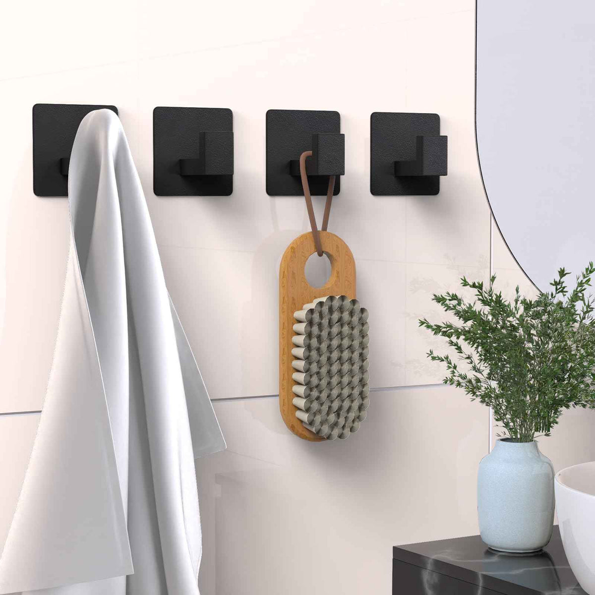 PMMASTO Black 4 Pack Self Adhesive Wall Hooks for Hanging, Stick On Wall Hanger Hook for Shower, Robe, Hat - Aluminium 🍁 All In One Marketplace Canada