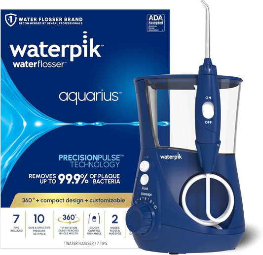 Waterpik Aquarius Water Flosser For Teeth Cleaning, Gums, Braces, Dental Care, Electric Power With 10 Settings, 7 Tips For Multiple Users & Needs, CDA Validated, Blue WP-663, Packaging May Vary 🍁 All In One Marketplace Canada