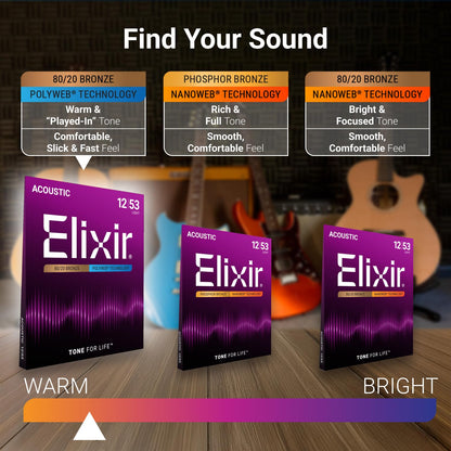 Elixir 80/20 Bronze Acoustic Guitar Strings with Polyweb Coating - Custom Light 11-52 🍁 All In One Marketplace Canada