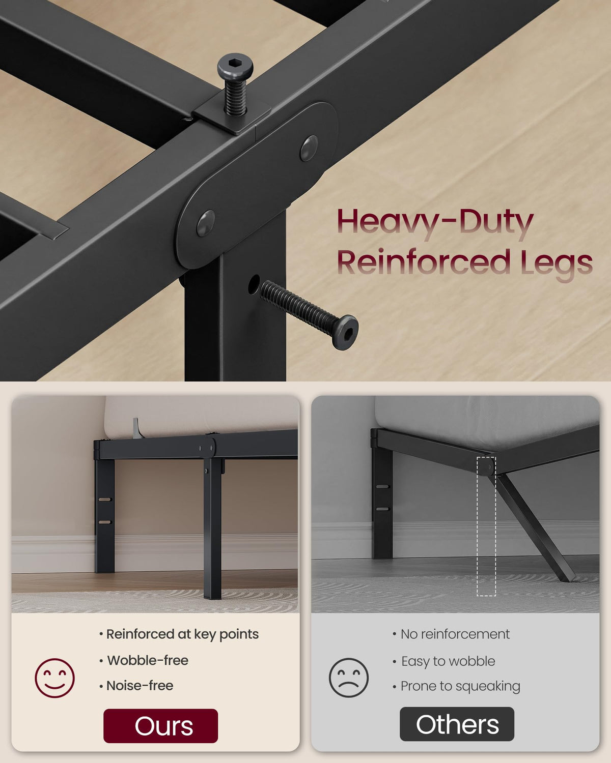 VASAGLE Twin Metal Bed Frame 14 Inches Tall, 550 lb Weight Capacity Heavy Duty Platform Bed Frame with Under-Bed Storage, No Box Spring Needed, Matte Black URMB653BD02 🍁 All In One Marketplace Canada