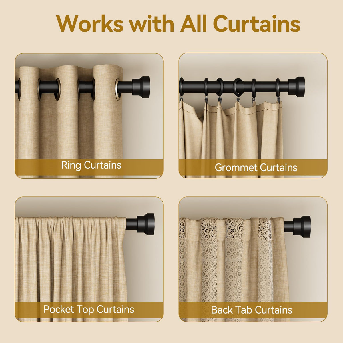 YaFex Curtain Rod 32-84 Inch, Heavy Duty 1 Inch Adjustable Curtain Pole, Black Long Curtains Rods for Window, Modern Design, Easy Installation 🍁 All In One Marketplace Canada