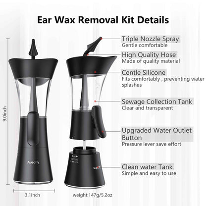 Manual Ear Wax Removal Kit - One-Hand Control Ear Cleaner Tool, Easy to Use Ear Irrigation Flushing System with Soft Silicone Tip for Effective & Safe to Clean Ear Built Up Wax Home Use(Black) 🍁 All In One Marketplace Canada