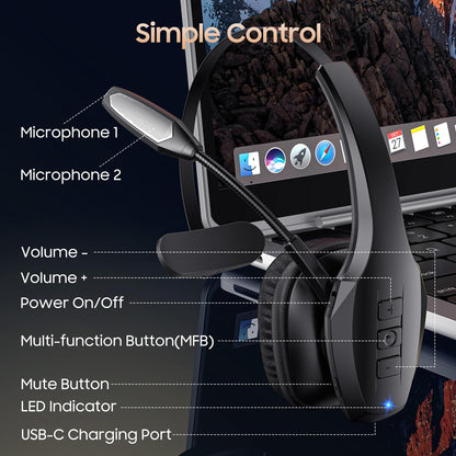 Bluetooth Headset with Microphone, Trucker Headset Bluetooth Wireless Noise Cancelling & Mute Button, 55 Hours Working Time Wireless On-Ear Headset 🍁 All In One Marketplace Canada