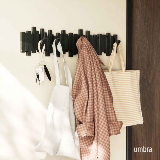 Umbra Sticks Wall-Mounted Coat Rack Rail Hook with 8 Retractable Pegs – Modern, Space-Saving Storage Organizer, Black 🍁 All In One Marketplace Canada