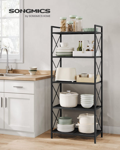 SONGMICS 5-Tier Metal Storage Rack, Shelving Unit with X Side Frames, Dense Mesh, 12.6 x 23.6 x 57.3 Inches, for Entryway, Kitchen, Living Room, Bathroom, Industrial Style, Ink Black UBSC165B01 🍁 All In One Marketplace Canada