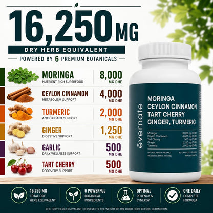 ALL-IN-ONE Moringa 8000 mg with Ceylon Cinnamon 4000 mg, Tart Cherry, Turmeric, Ginger & Garlic (Per Serving: 2 Capsules) – Antioxidant, Detox, Energy & Metabolic Support – Made in Canada 🍁 All In One Marketplace Canada