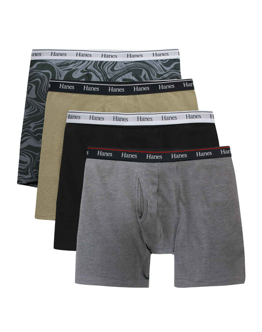 Hanes Originals Men's Boxer Briefs, Stretch Cotton Moisture-Wicking Underwear, Modern Fit Low Rise, Pack of 4, Grey/Black assortement, Size Large 🍁 All In One Marketplace Canada