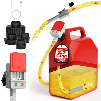 KEIMI Portable Fuel Transfer Pump with Auto-Stop, 3.2 Gallon per Min, 51" Extra Long Hose, Battery & USB Powered, 4 Can Adapters, Leak-proof Gas Pump for Oil, Diesel and Gasoline 🍁 All In One Marketplace Canada