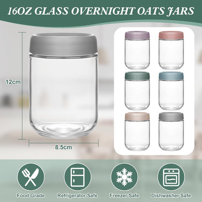 Xileanalee Overnight Oats Containers with Lids 6 Pack-16 Oz Mason Jar with Lids-Overnight Oats Jars Glass Food Storage Containers for Chia Seed Pudding Salad Cereal Coffee Spices 🍁 All In One Marketplace Canada