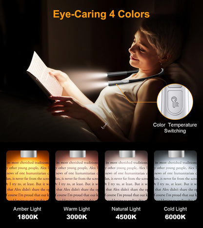 Gritin Rechargeable Book Light, Eye Caring Neck Reading Light 4-Color&5-Brightness, Stepless Dimming, 30-min Timer, 80H+ Runtime, Bendable Round Neck Design, Lightweight for Reading,Knitting,Repairing 🍁 All In One Marketplace Canada