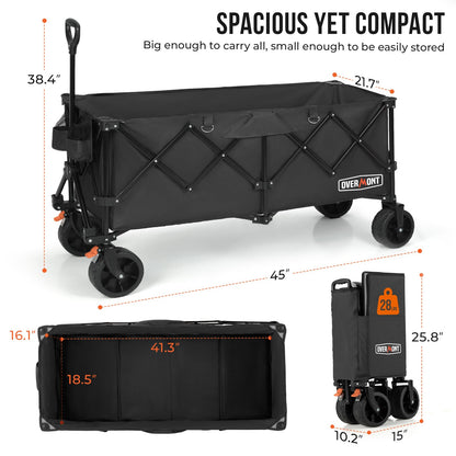 Overmont 300L Foldable Collapsible Wagon - Heavy Duty Utility Beach Wagon Cart with Rotatable Wide Wheels Inside Pockets for Camping Garden Shopping Sports - 440lbs Load 🍁 All In One Marketplace Canada
