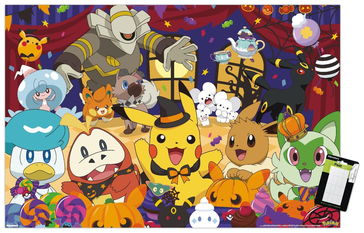 Pokémon: Halloween Party- Group Wall Poster, 34L" x 22.4W", Premium Poster & Mount Bundle