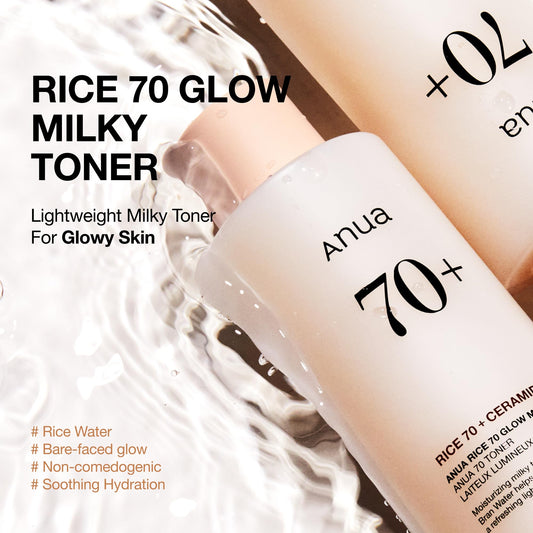 ANUA Rice 70 Glow Milky Toner 8.45 fl oz (250ml) - Hydrating and Brightening Face Toner with Rice Water, Niacinamide, Ceramides, Panthenol, Fragrance-Free, Non-Comedogenic, Suitable for All Skin Types, Korean Skincare 🍁 All In One Marketplace Canada