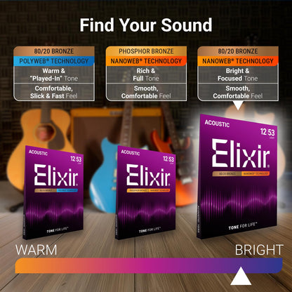 Elixir 80/20 Bronze Acoustic Guitar Strings with Nanoweb Coating - Custom Light 11-52 🍁 All In One Marketplace Canada