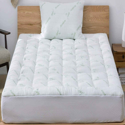 Bamboo Mattress Topper Double/Full Size - Thick Cooling Breathable Pillow Top Mattress Pad for Back Pain Relief - Deep Pocket Topper Fits 8-20 Inches (54x75 Inches, Green) 🍁 All In One Marketplace Canada