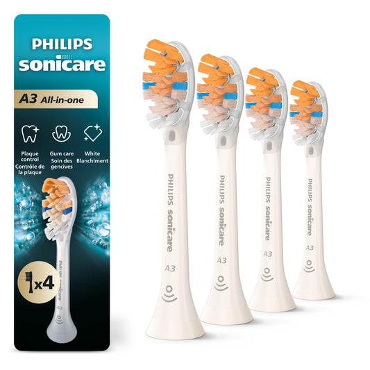 Philips Sonicare A3 All-in-One Genuine Replacement Electric Toothbrush Heads, 4 Pack One Year Supply, For effective whitening, plaque removal and better gum health, White, HX9094/65 🍁 All In One Marketplace Canada