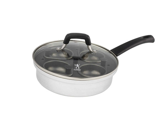 HENCKELS Non-Stick 4 Cup Egg Poacher with Glass Lid, Silver, Black, 🍁 All In One Marketplace Canada