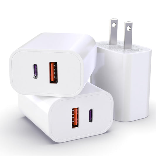 3-Pack USB C Block, 20W Dual Port PD+QC, USB C Charger Wall Adapter, Fast Type C Charging Plug Compatible with iPhone 17,16,15,14,13,12,11, Pro Max, X, XS, Galaxy Phone 🍁 All In One Marketplace Canada