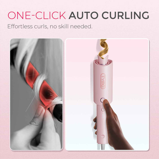 TYMO CURLPRO Automatic Rotating Curling Iron - Beach Waves Curling Wand, Portable Hair Curler, 500 Million Ionic, Dual Voltage & Lightweight for Travel, Ceramic Coating, Pink 1 inch 🍁 All In One Marketplace Canada