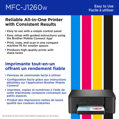 Brother MFC-J1260W Work Smart Wireless Colour Inkjet All-in-One Printer Scanner Copier for Home Office 150-Sheet Tray 16ppm Black 9ppm Colour with LC501 Starter Ink (MFCJ1260W) 🍁 All In One Marketplace Canada