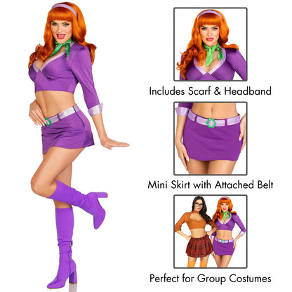 Leg Avenue Women’s 4 PC Meddling Cutie Halloween Costume with Purple Headband, Purple, Large