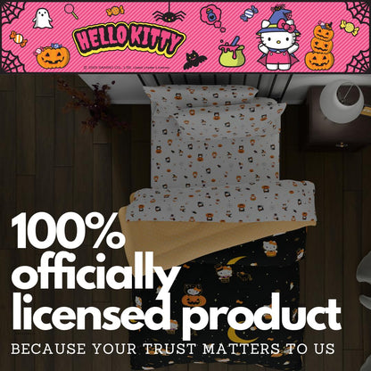 Sanrio Hello Kitty Halloween Pumpkin Twin Bed Set – Super Soft & Cozy 4 Piece Reversible Comforter and Sheet Set (Officially Licensed Product) by Franco